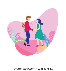 Vector illustration couple, romance lovers poster, valentine banner website, greeting card template