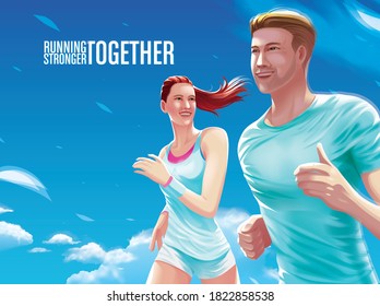 vector illustration of the couple running together