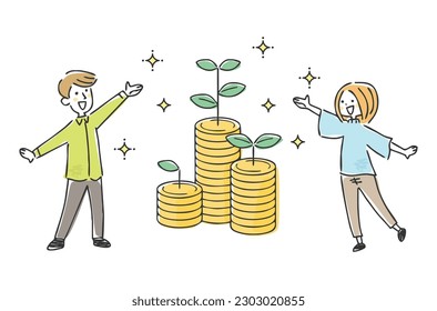 Vector illustration of a couple saving money.