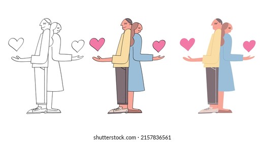 vector illustration of a couple sending hearts
