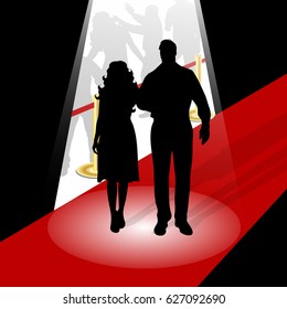 vector illustration couple silhouette on a red carpet