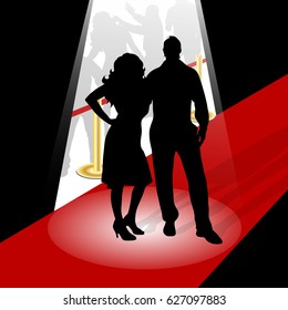 vector illustration couple silhouette on a red carpet