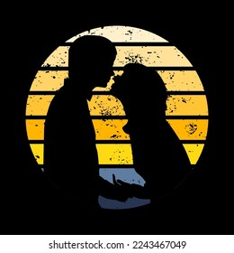 Vector Illustration Couple Silhouette Retro Sunset