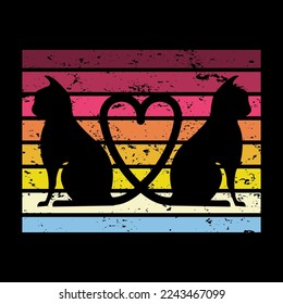 Vector Illustration Couple Silhouette Retro Sunset