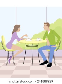 Vector illustration of a couple sitting in cafe