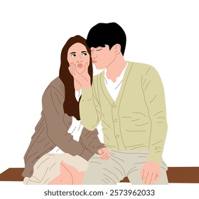 A vector illustration of a couple sitting on a bench, where a man leans in to kiss a woman, symbolizing romance, love, and affection, perfect for themes of relationships, emotions, and special moments