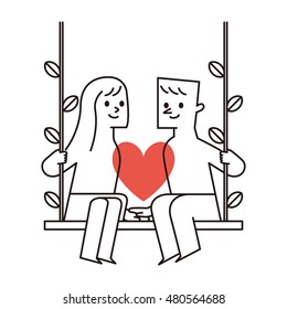 Vector illustration - Couple sitting on swing with heart shape