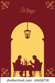 vector illustration of a couple sitting in a restaurant and dining