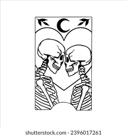 vector illustration of a couple of skeletons in love