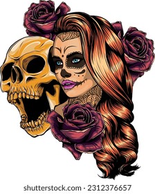 vector illustration of couple skull with roses