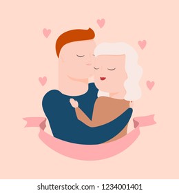vector illustration of couple in tender hugs