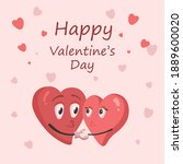 Vector illustration of Couple with two loving hearts are hugging and kissing. Happy Valentine