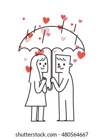 Vector illustration - Couple and umbrella