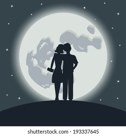 Vector Illustration Couple Under Full Moon Stock Vector (royalty Free 