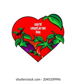 vector illustration of couple, vegetables and love sign, vegetarian day, 01 october