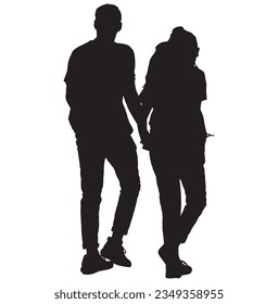 Vector illustration couple walking silhouette isolated on white background