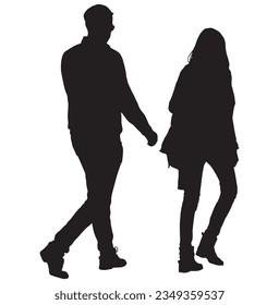 Vector illustration couple walking silhouette isolated on white background