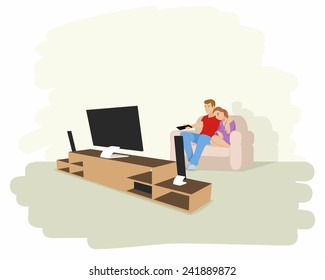 Vector illustration of a couple watching tv