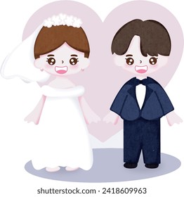 Vector illustration of a couple wearing wedding dresses. Vector illustration