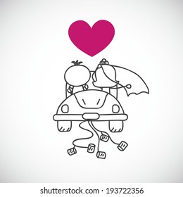 vector illustration of couple in wedding car(cartoon doodle)