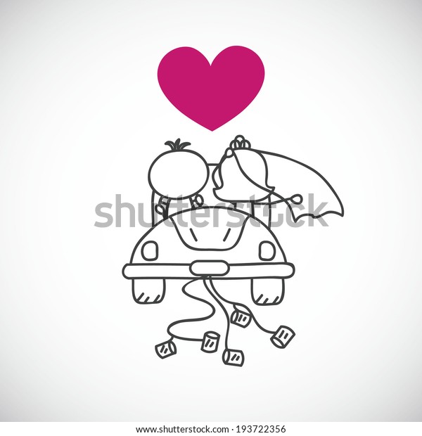 Vector Illustration Couple Wedding Carcartoon Doodle Stock Vector Royalty Free 193722356