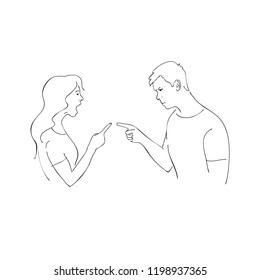 vector illustration couple yelling at each other,man and woman quarrel,linear design