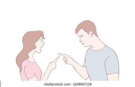 Vector illustration couple yelling at each other,man and woman quarrel,cartoon design