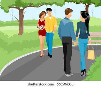 Vector illustration of a couples walking at park