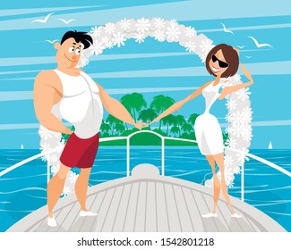 Vector illustration of a couple's wedding cruise