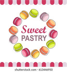 Vector illustration coupon for a bakery shop sweets sweet macaroons bonuses sale discount gift cards