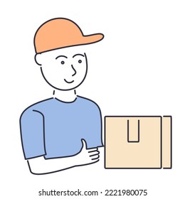 Vector illustration of a courier and a box with home delivery. 