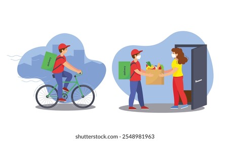 vector illustration of courier delivering a package with a simple and elegant design concept