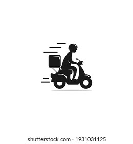 vector illustration of a courier delivery riding a scooter,delivery logo,shipping, silhouette riding,symbol template