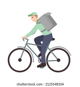 Ilustración vectorial con mensajero montando una bicicleta