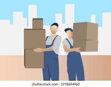 Vector illustration of couriers delivering parcels to customers. Parcel delivery service. Web icon symbol design.