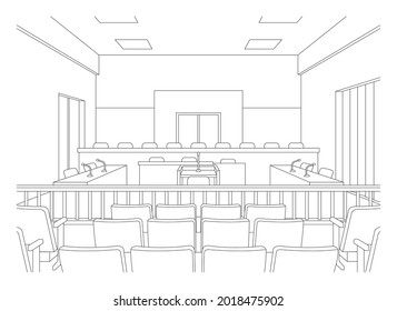 Vector illustration of court room. hold a trial.