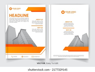 Vector illustration of Cover Business abstract template for Book, Brochure, Poster, Corporate Presentation, Portfolio, Flyer, infographic with orange color size A4, Front and back.