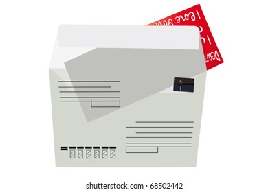 Vector illustration of cover with card in it. There is the image of night sea landscape on the stamp