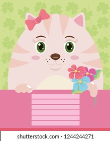 Vector illustration, cover for a cat notebook with a bouquet of flowers