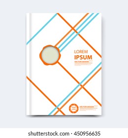 Vector illustration. Cover design with simple geometric elements in orange and blue colors for poster, flyer, leaflet, brochure, booklet, book, magazine, annual report, banner, business card, layout 