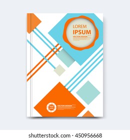 Vector illustration. Cover design with simple geometric elements in orange and blue colors for poster, flayer, leaflet, brochure, booklet, book, magazine, annual report, banner, business card, layout 
