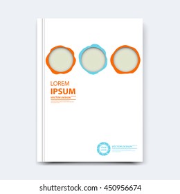 Vector illustration. Cover design with simple geometric elements in orange and blue colors for poster, flyer, leaflet, brochure, booklet, book, magazine, annual report, banner, business card, layout 