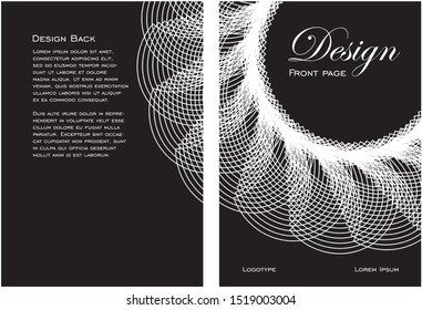 Vector illustration, cover with graphic loops in circle. Black and White.