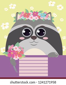 Vector illustration, Cover for notebooks or books with raccoon