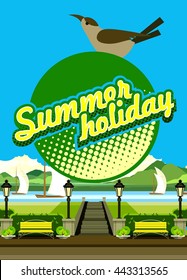 vector illustration  cover old amusement park on top of the emblem of the summer - holiday
