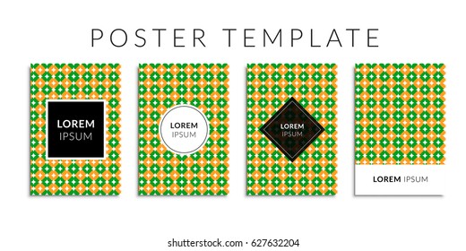 Vector illustration cover set. Background with geometric green-orange circle shape. Colorful poster template. Graphic design for the decoration of banners, cards, business cards, flyers, gift cards.