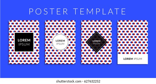 Vector illustration cover set. Background with geometric blue-red circle shape. Colorful poster template. Graphic design for the decoration of banners, cards, business cards, flyers, gift cards.
