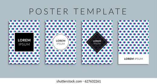 Vector illustration cover set. Background with geometric violet-green circle shape. Colorful poster template. Graphic design for the decoration of banners, cards, business cards, flyers, gift cards.