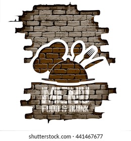 Vector illustration Cover template restaurant menu food and drink in the doorway of an old brick wall. The isolated image on a white background can be used with any text or background.