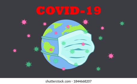 ilustración vectorial de covid 19 con máscara de tierra y virus de la corona